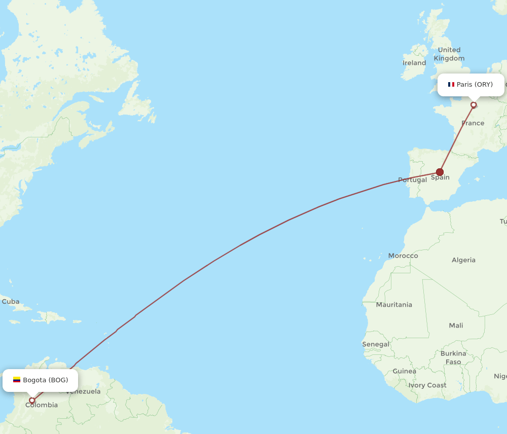 ORY to BOG flights and routes map