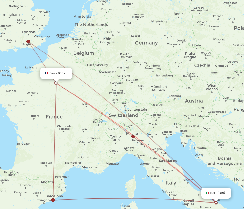 ORY to BRI flights and routes map
