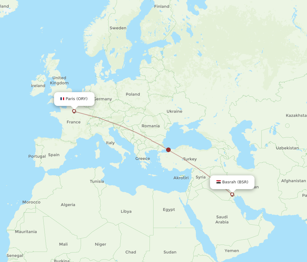 ORY to BSR flights and routes map