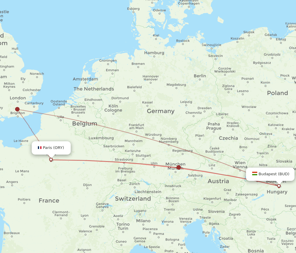 ORY-BUD flight routes
