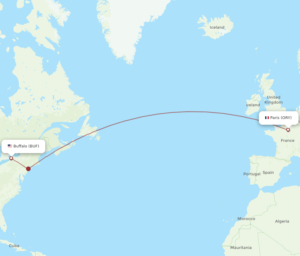Paris - Buffalo route map and flight paths