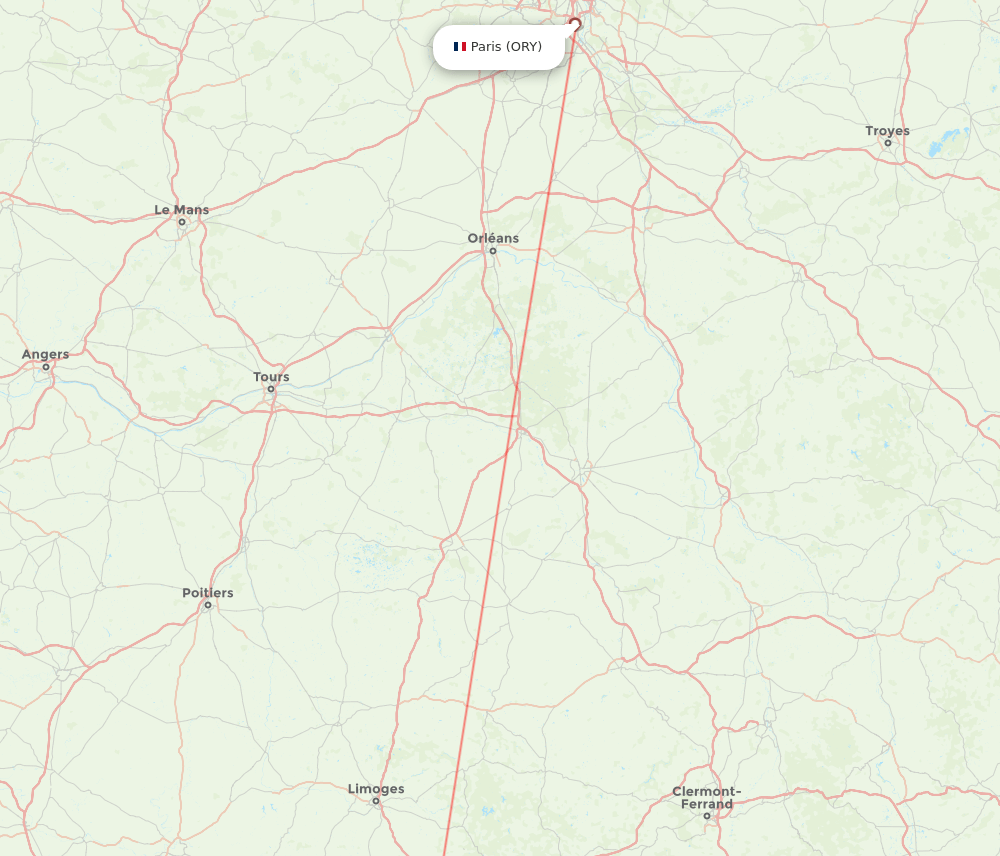 Paris - Brive-La-Gaillarde route map and flight paths