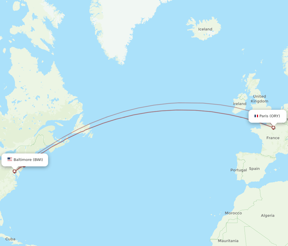 ORY-BWI flight routes