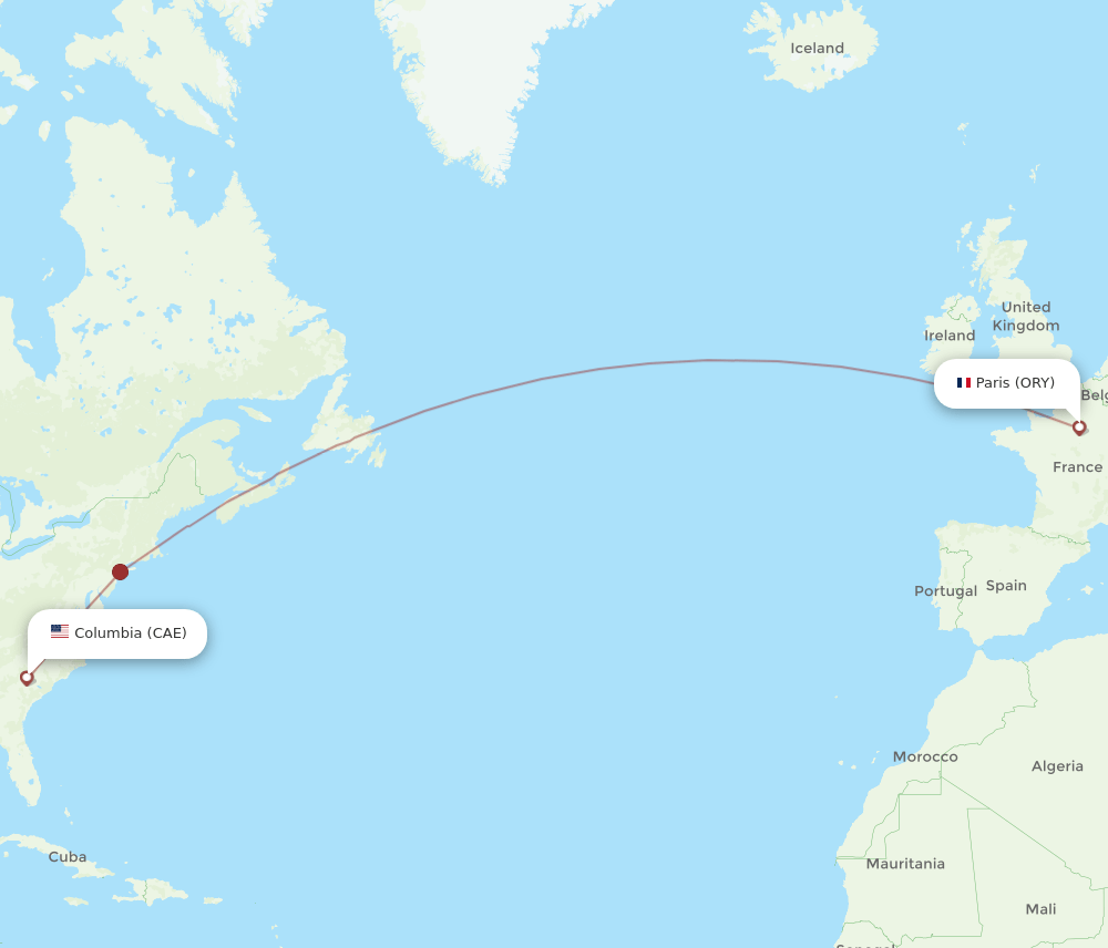 Columbia - Paris route map and flight paths