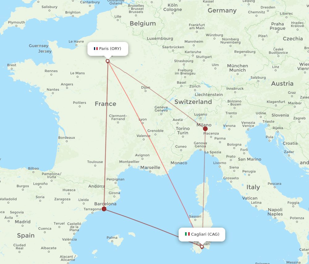 ORY to CAG flights and routes map