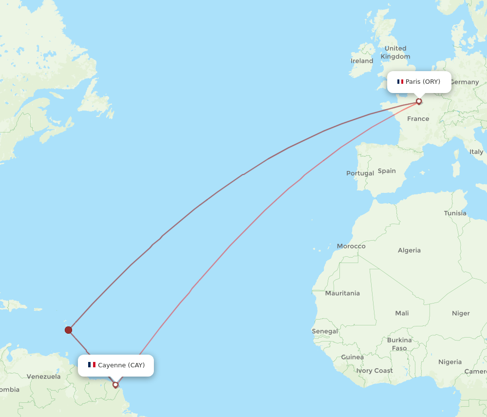 ORY to CAY flights and routes map