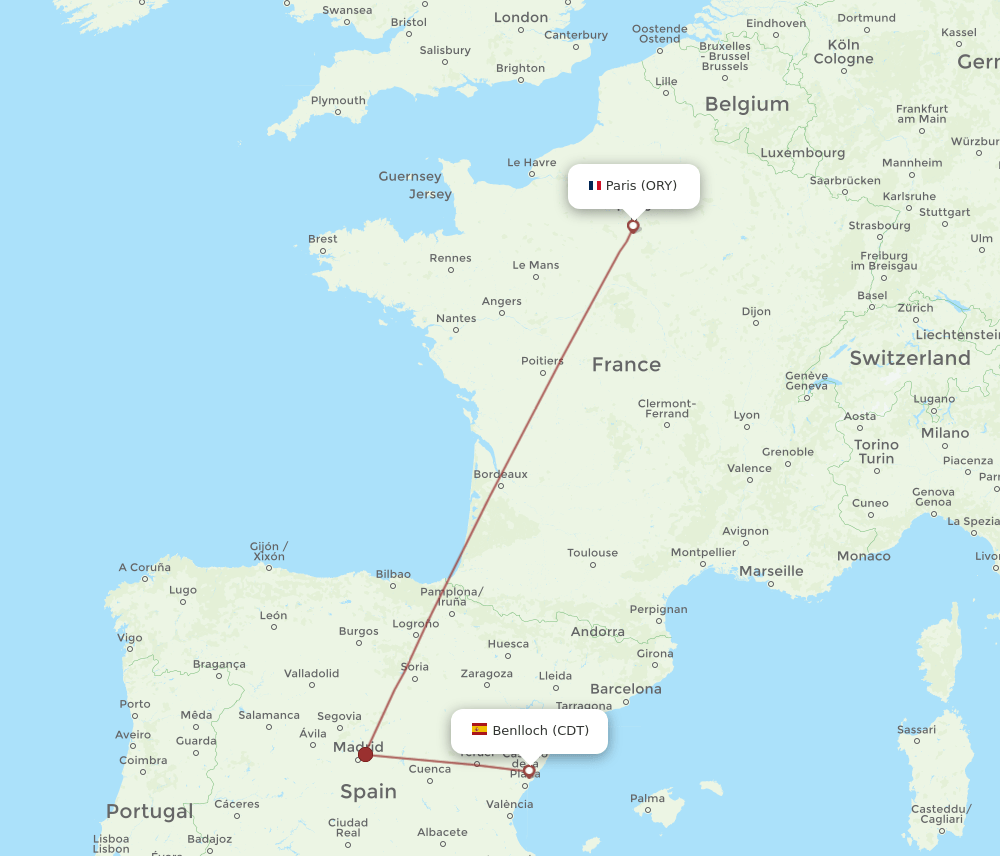 ORY-CDT flight routes