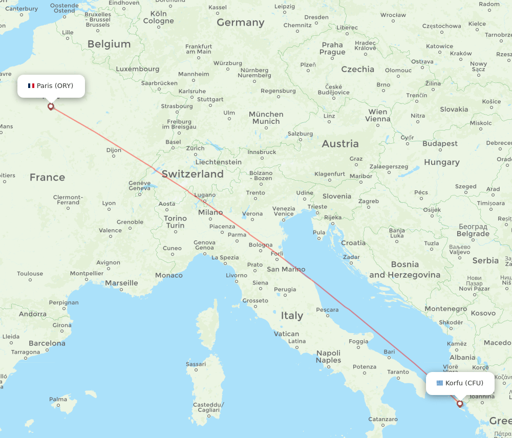 ORY to CFU flights and routes map