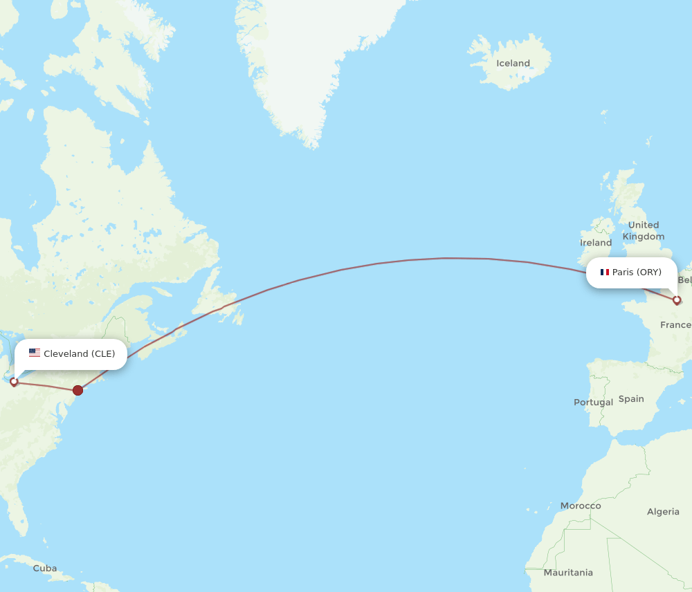 ORY to CLE flights and routes map