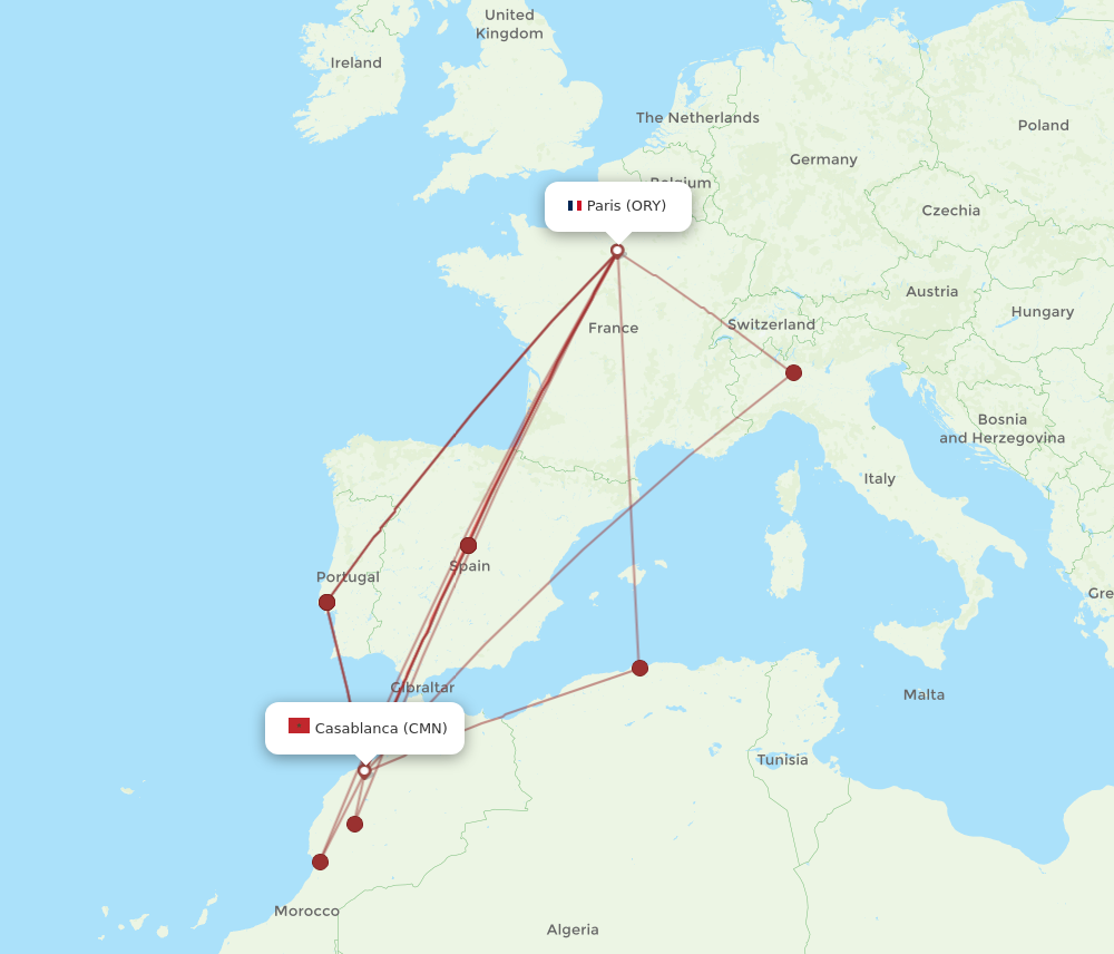 ORY to CMN flights and routes map
