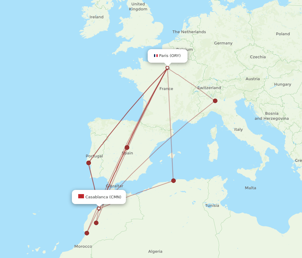 ORY-CMN flight routes