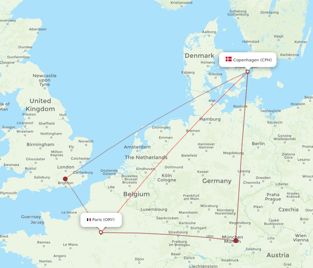 ORY to CPH flights and routes map