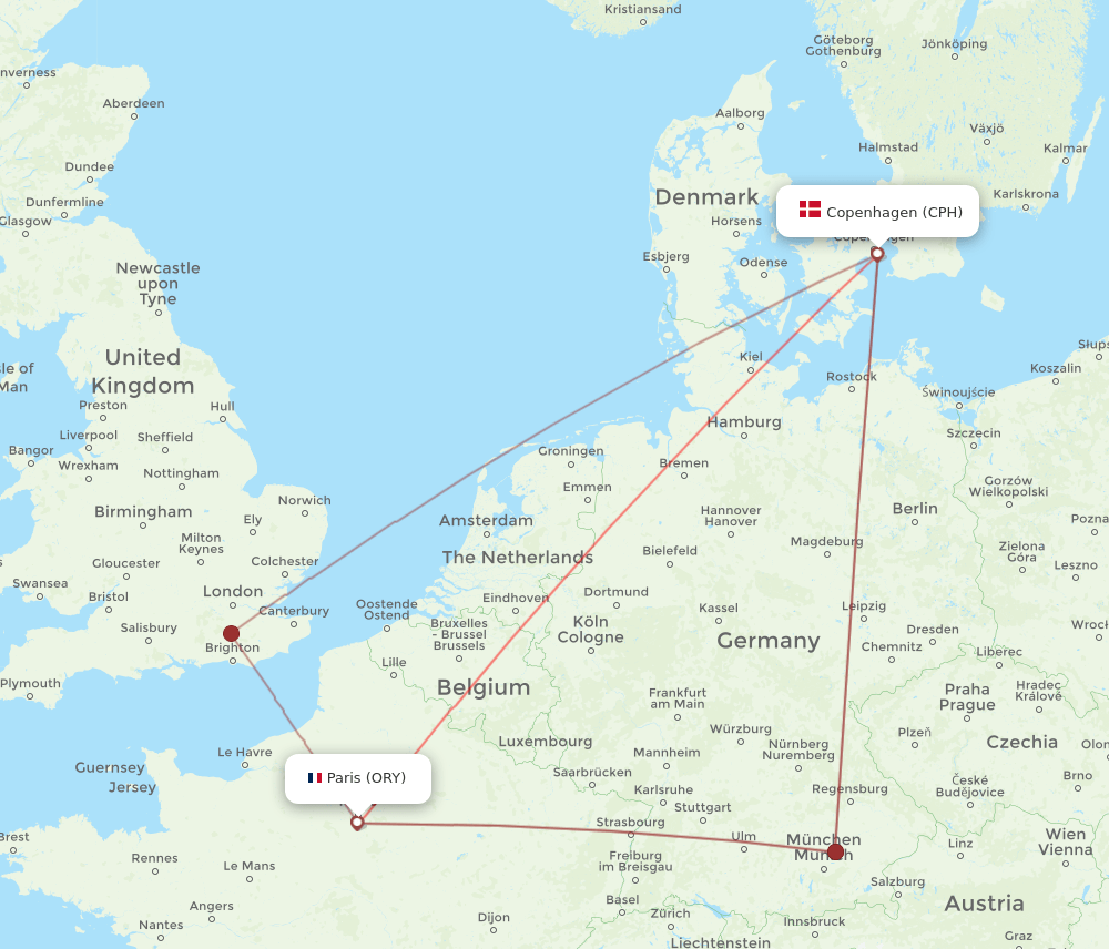 ORY to CPH flights and routes map