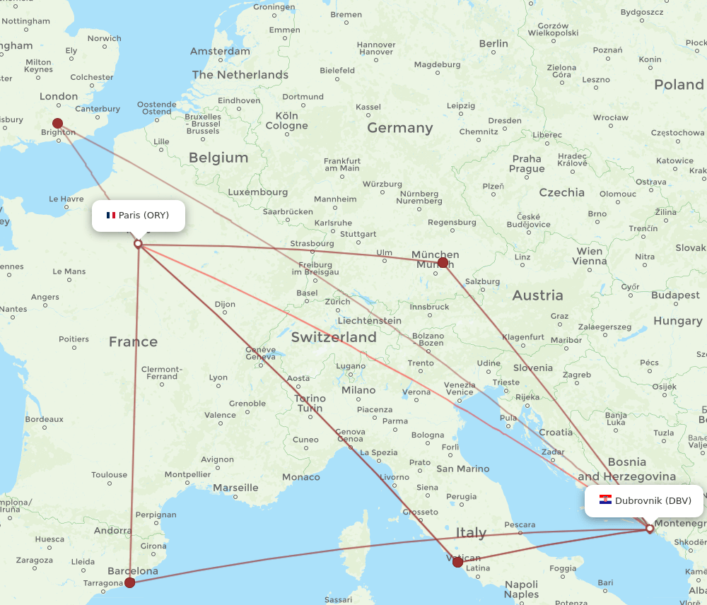 ORY-DBV flight routes
