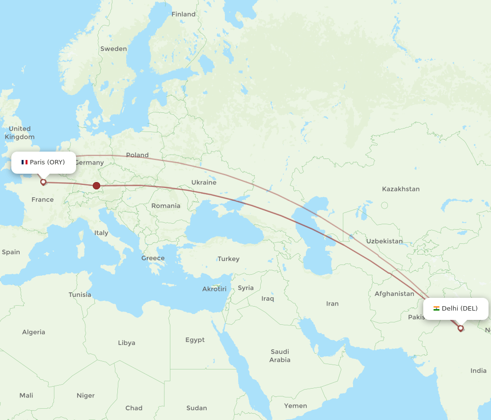 ORY to DEL flights and routes map