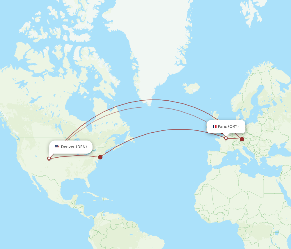 ORY-DEN flight routes