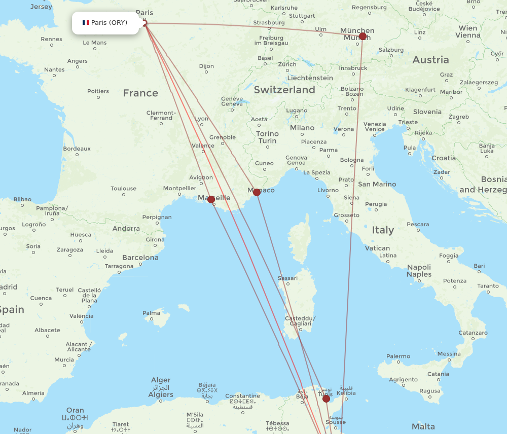 ORY to DJE flights and routes map