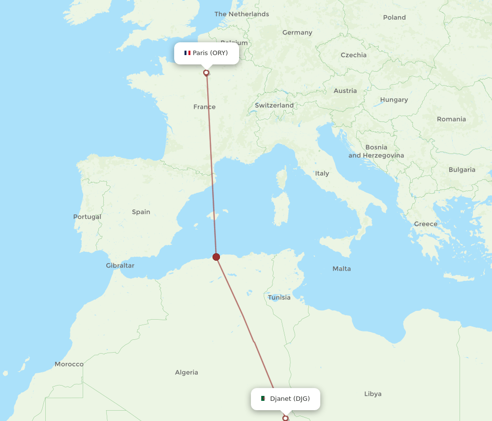 ORY-DJG flight routes