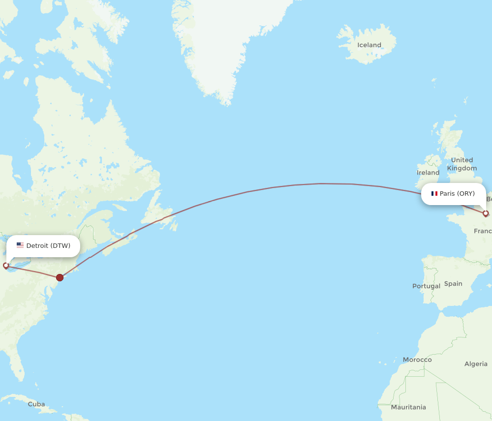 ORY-DTW flight routes