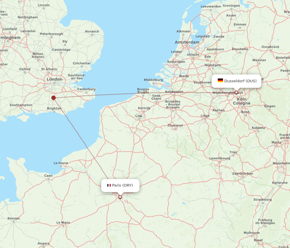 ORY to DUS flights and routes map