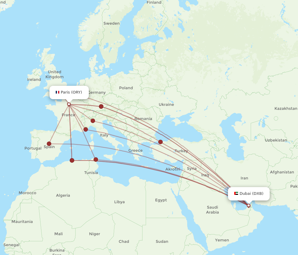 ORY to DXB flights and routes map