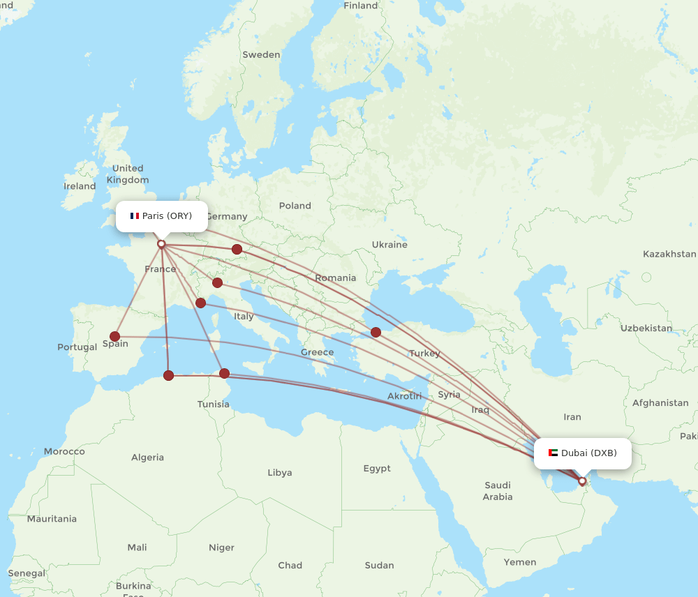 ORY-DXB flight routes