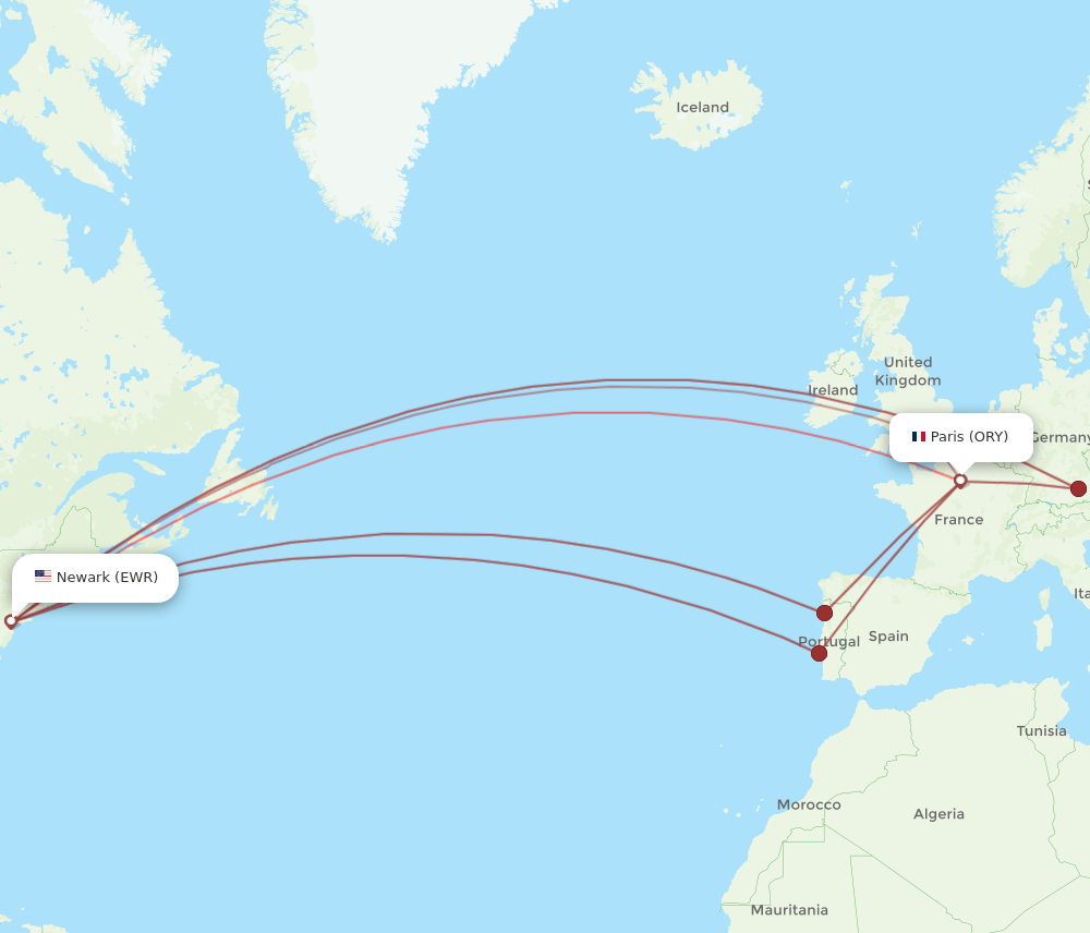 ORY to EWR flights and routes map