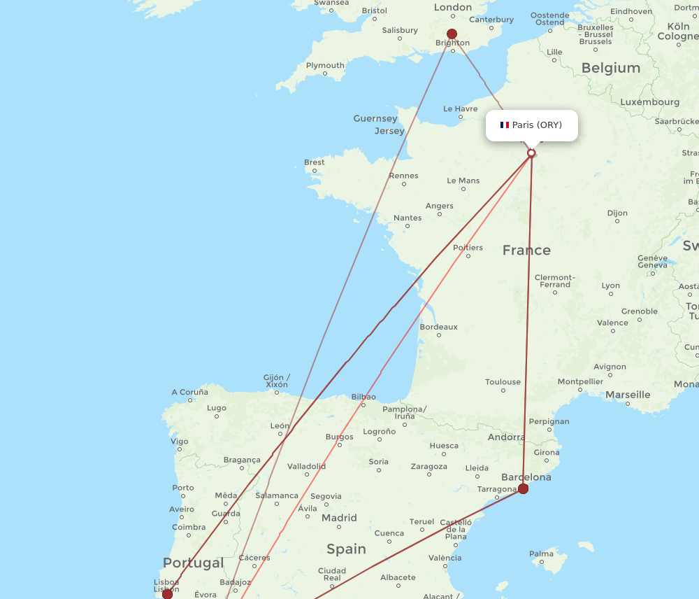 ORY-FAO flight routes