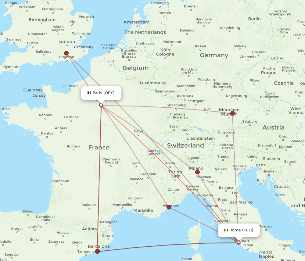 ORY-FCO flight routes
