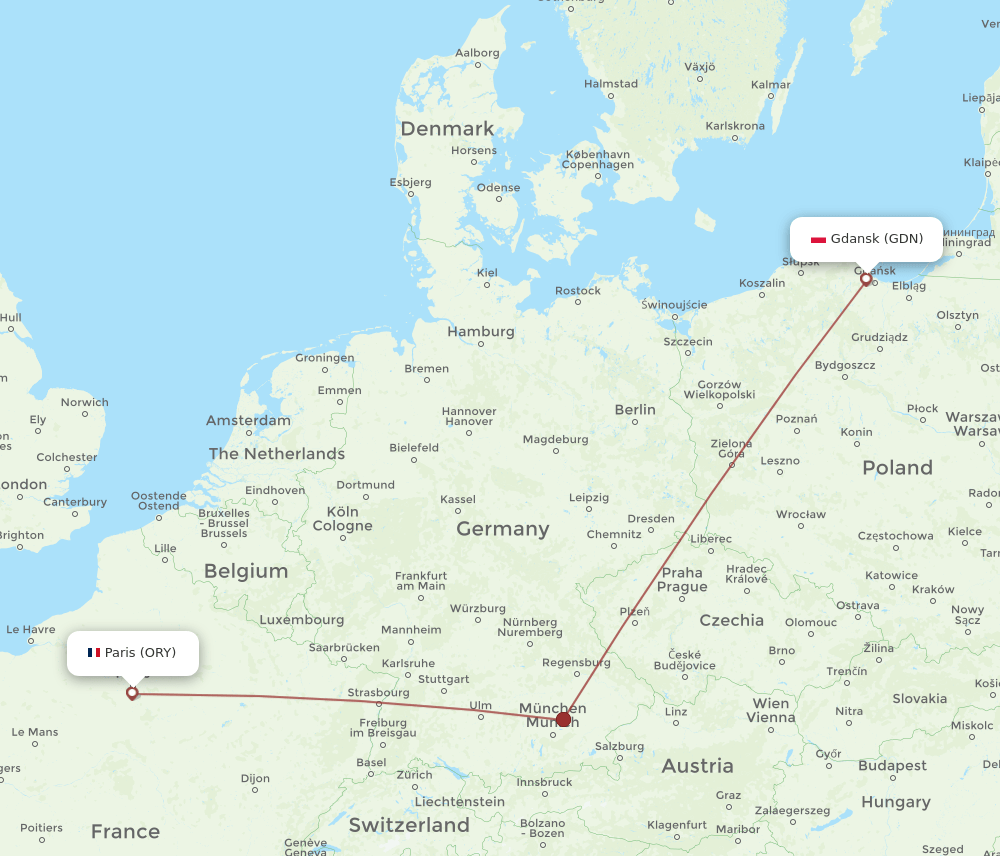 ORY to GDN flights and routes map