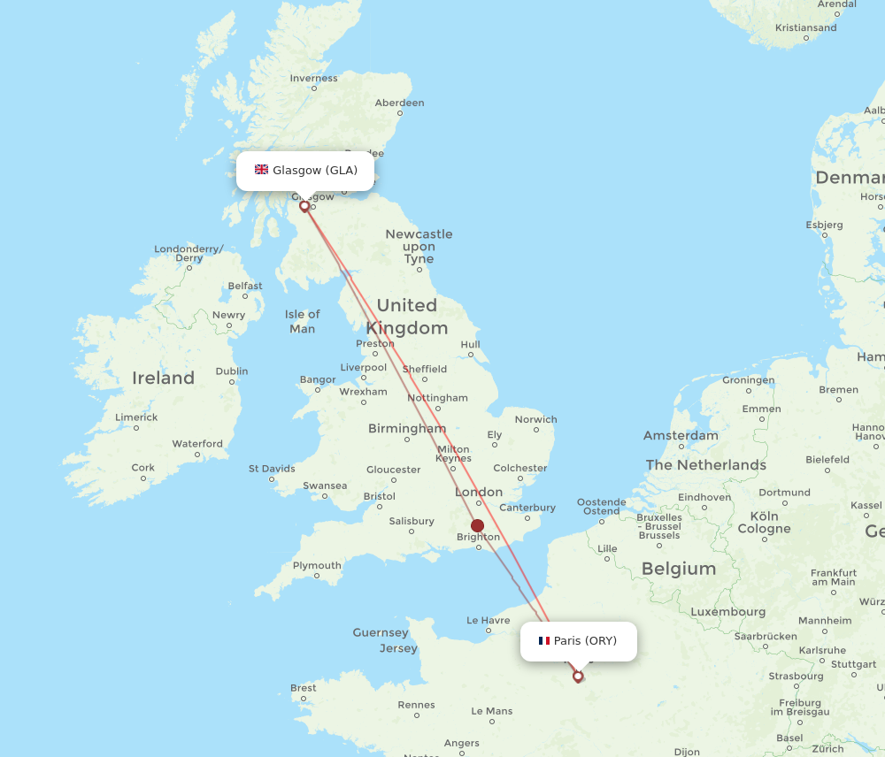 ORY to GLA flights and routes map