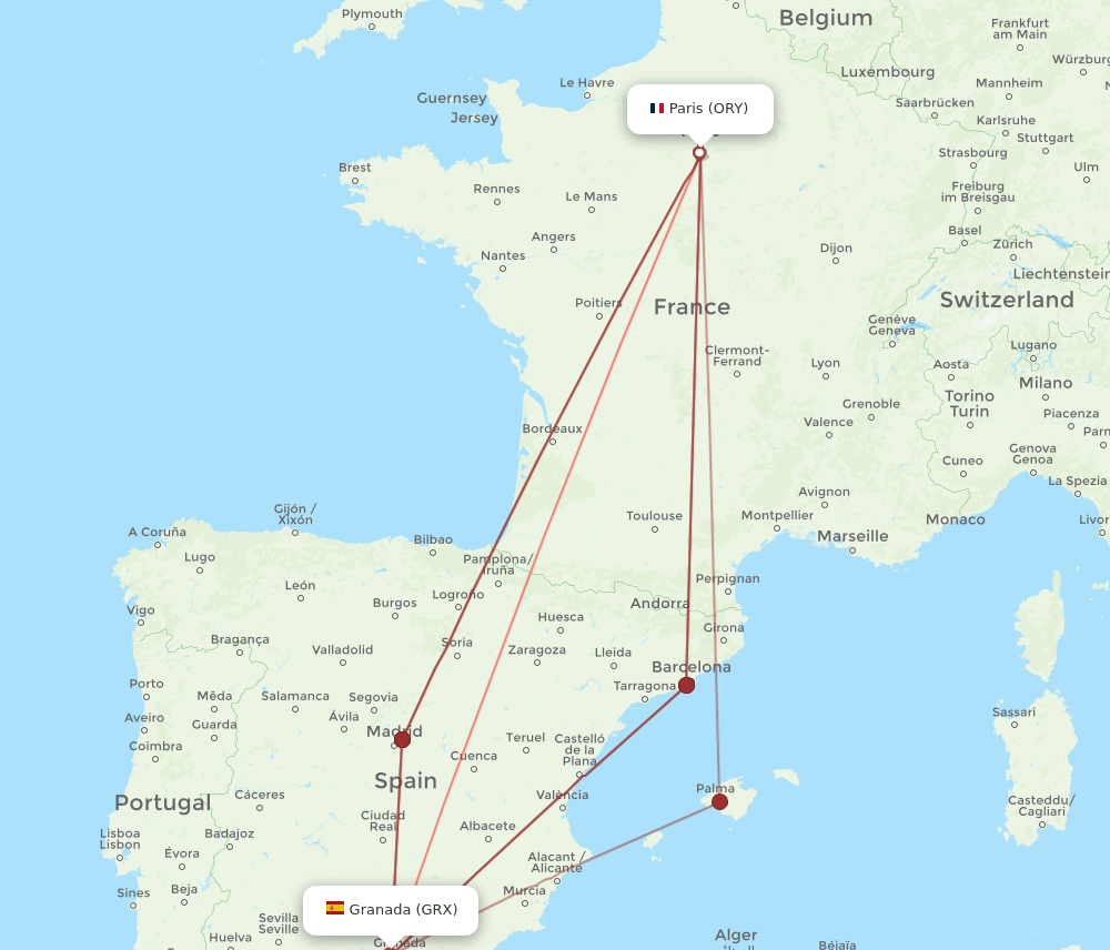 ORY to GRX flights and routes map