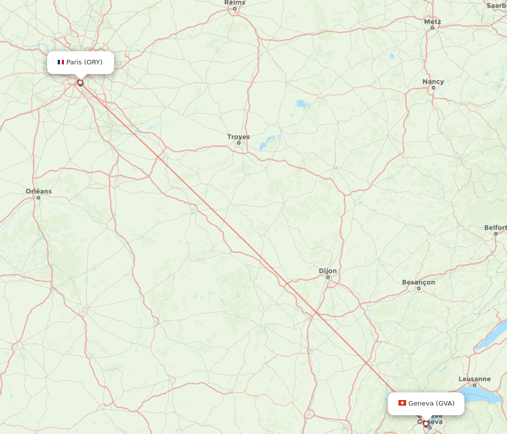 ORY to GVA flights and routes map