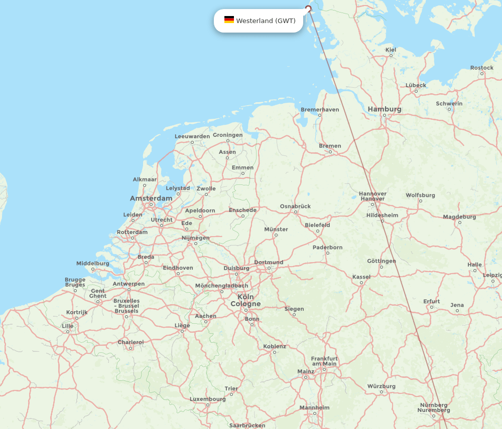 Paris - Westerland route map and flight paths
