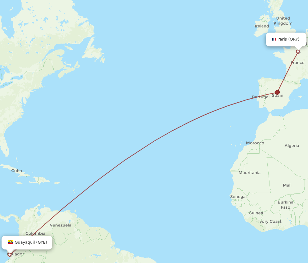 ORY to GYE flights and routes map