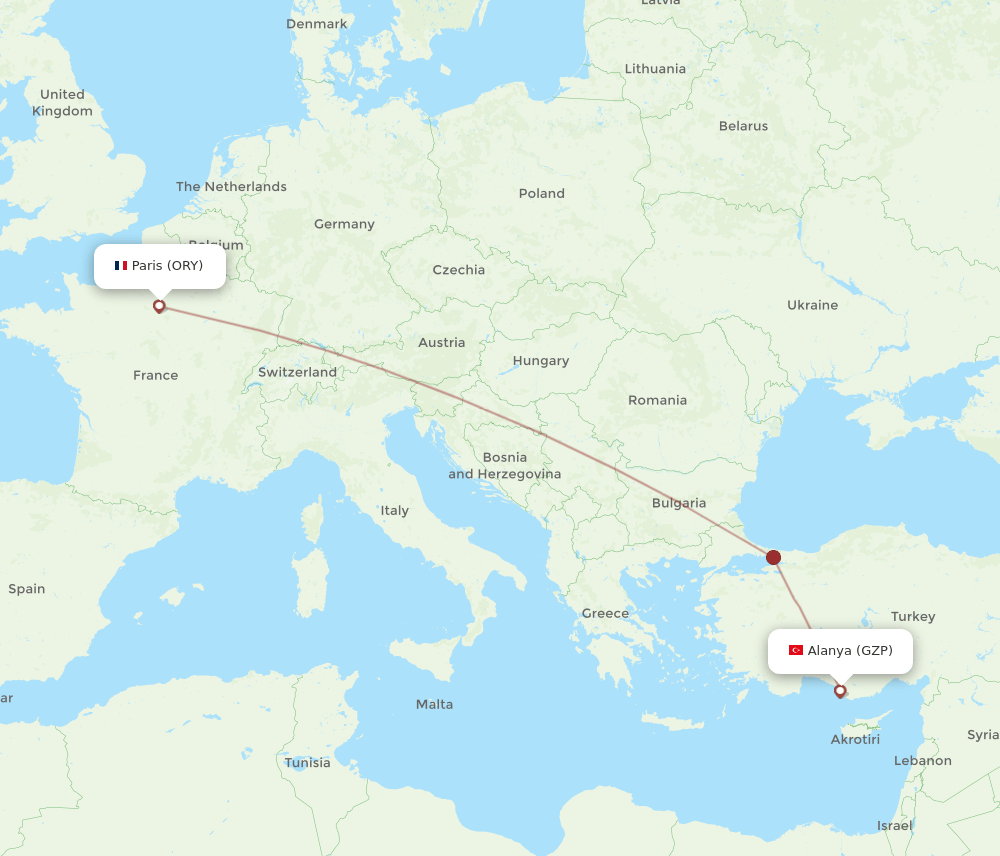 ORY to GZP flights and routes map
