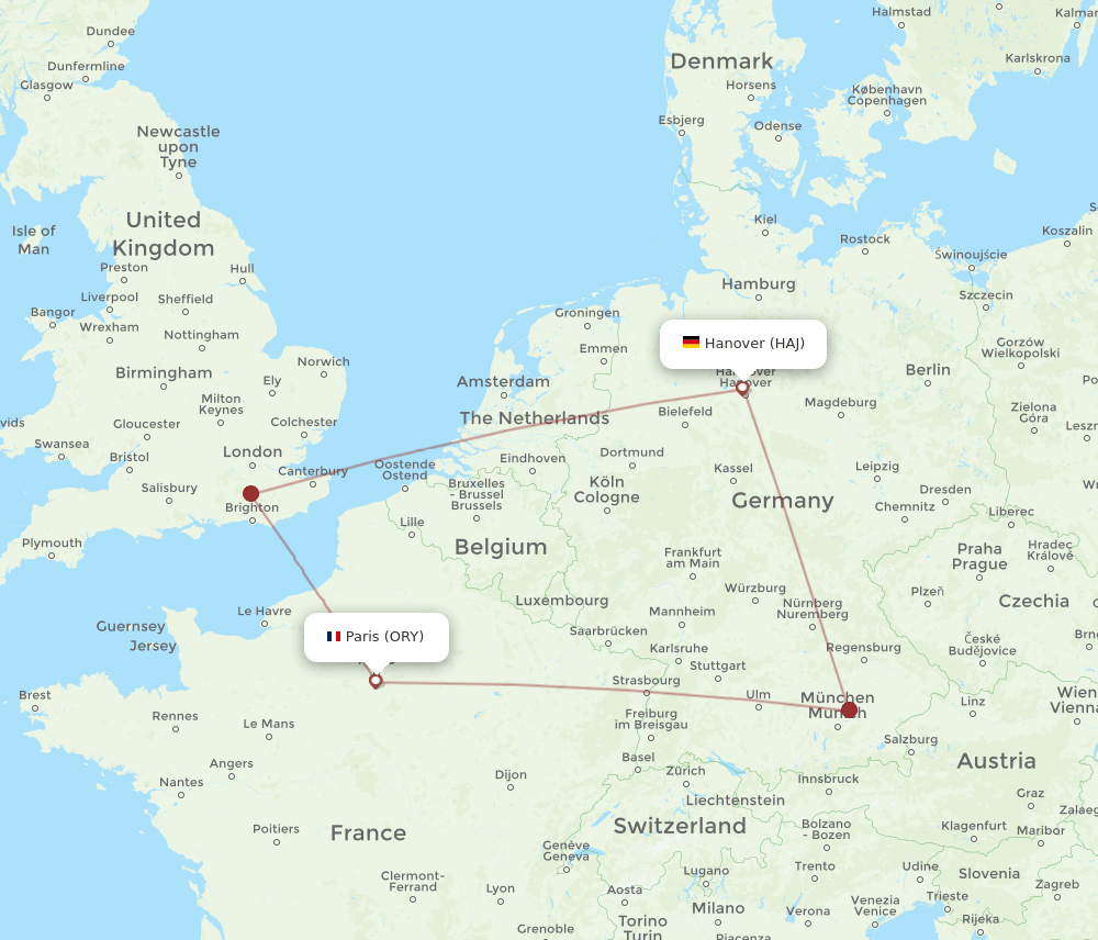 ORY to HAJ flights and routes map