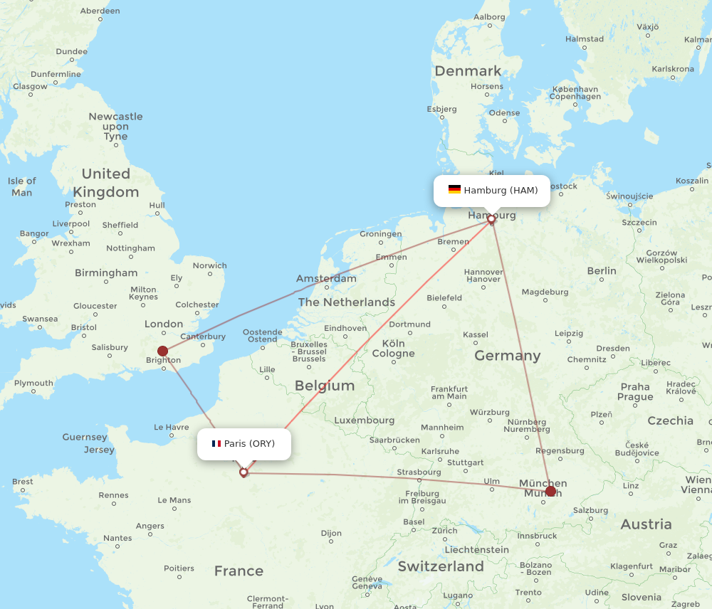 ORY to HAM flights and routes map