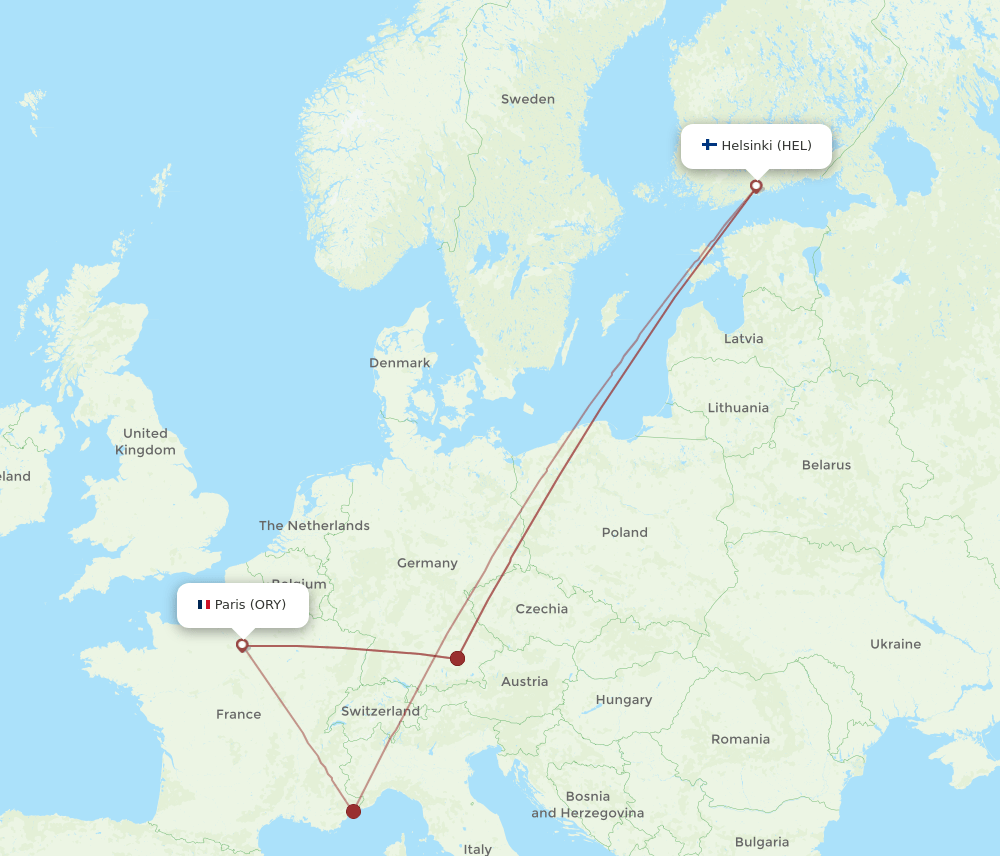ORY-HEL flight routes
