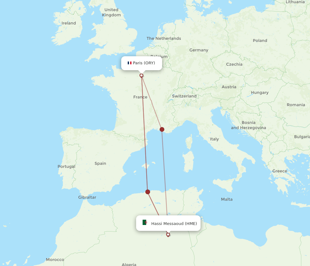 ORY to HME flights and routes map