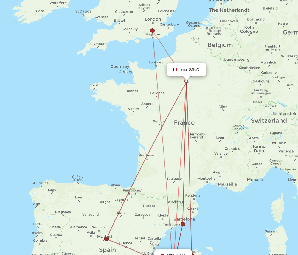 ORY to IBZ flights and routes map