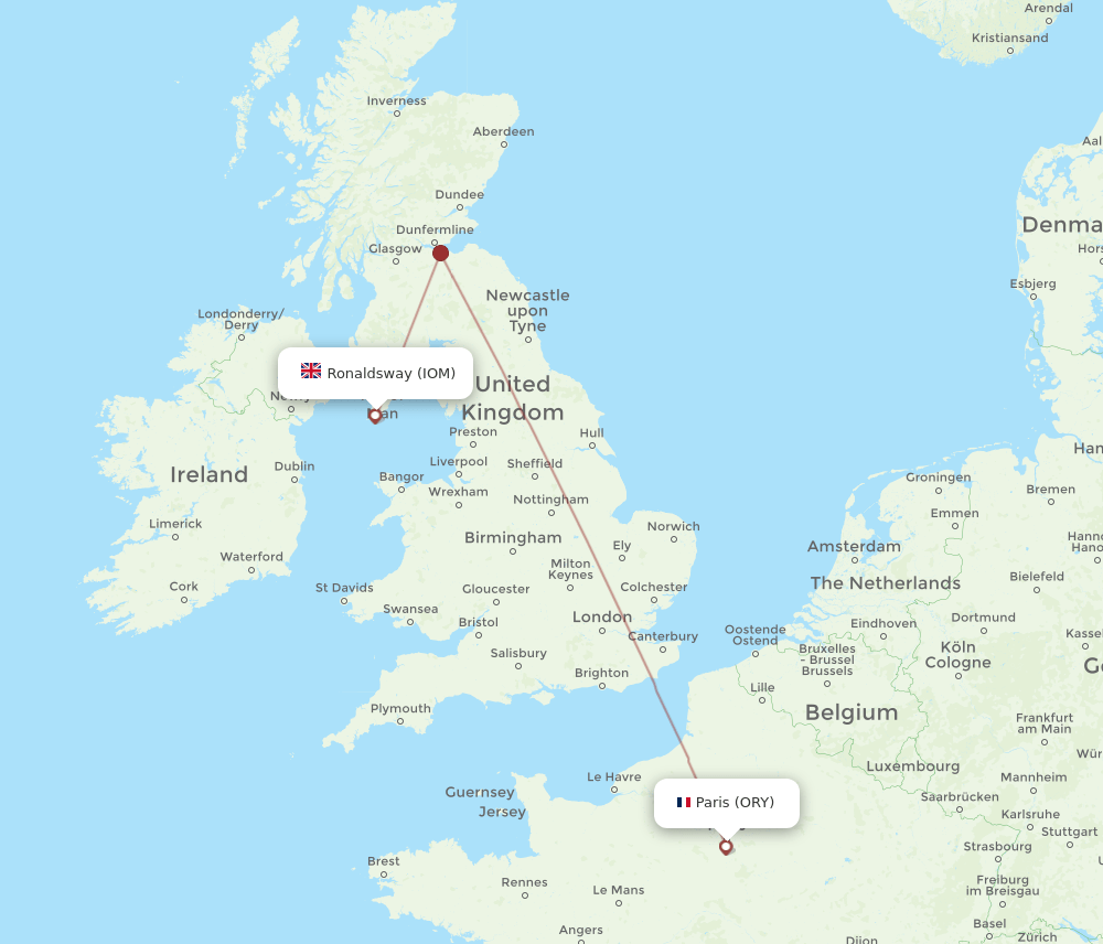 ORY to IOM flights and routes map