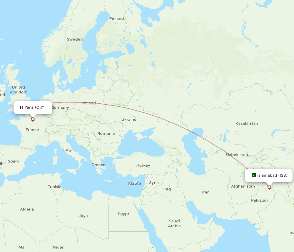 ORY-ISB flight routes