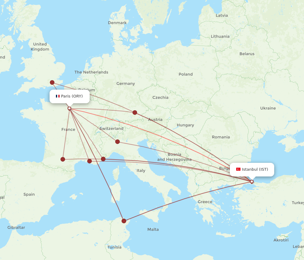 ORY to IST flights and routes map