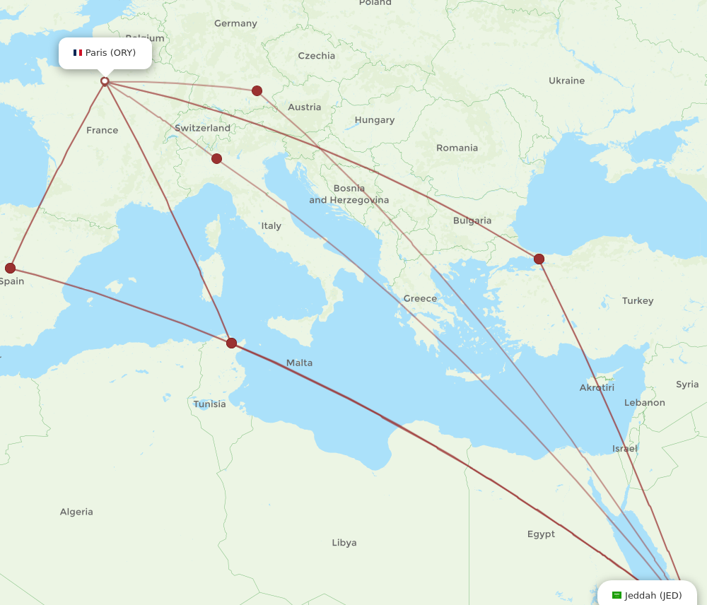 ORY to JED flights and routes map