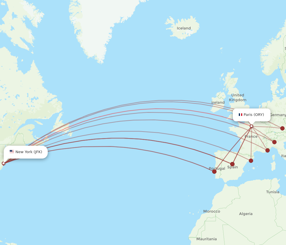 ORY to JFK flights and routes map