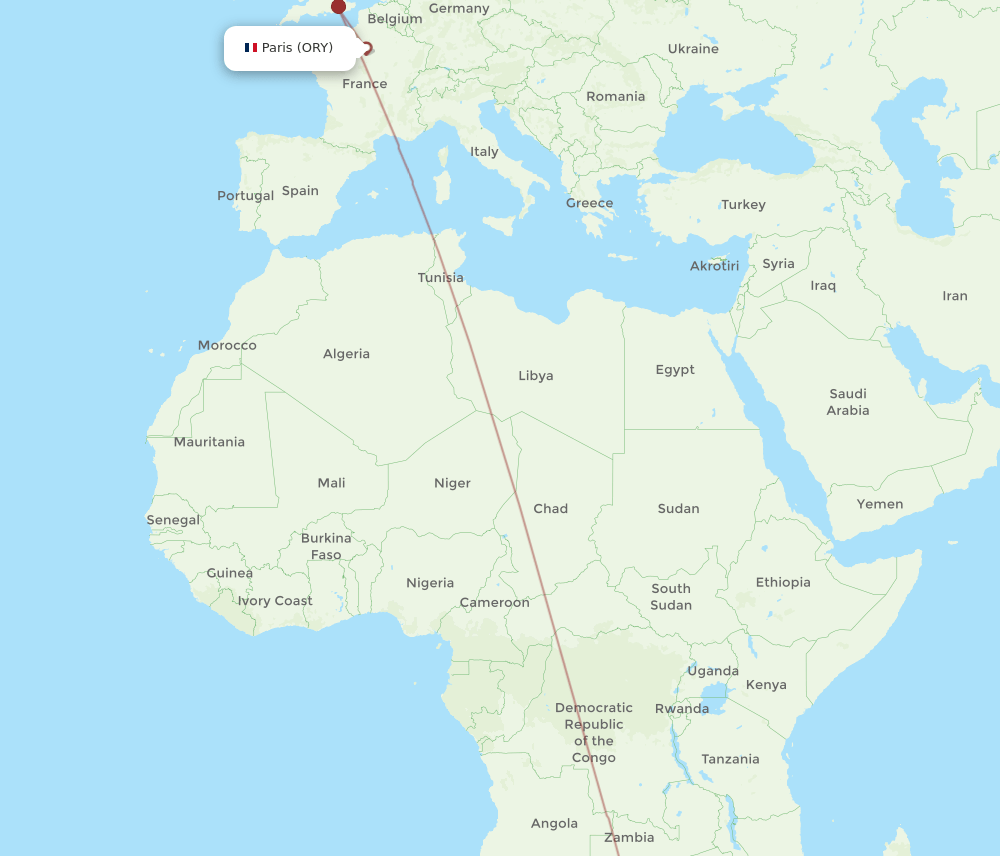 ORY-JNB flight routes