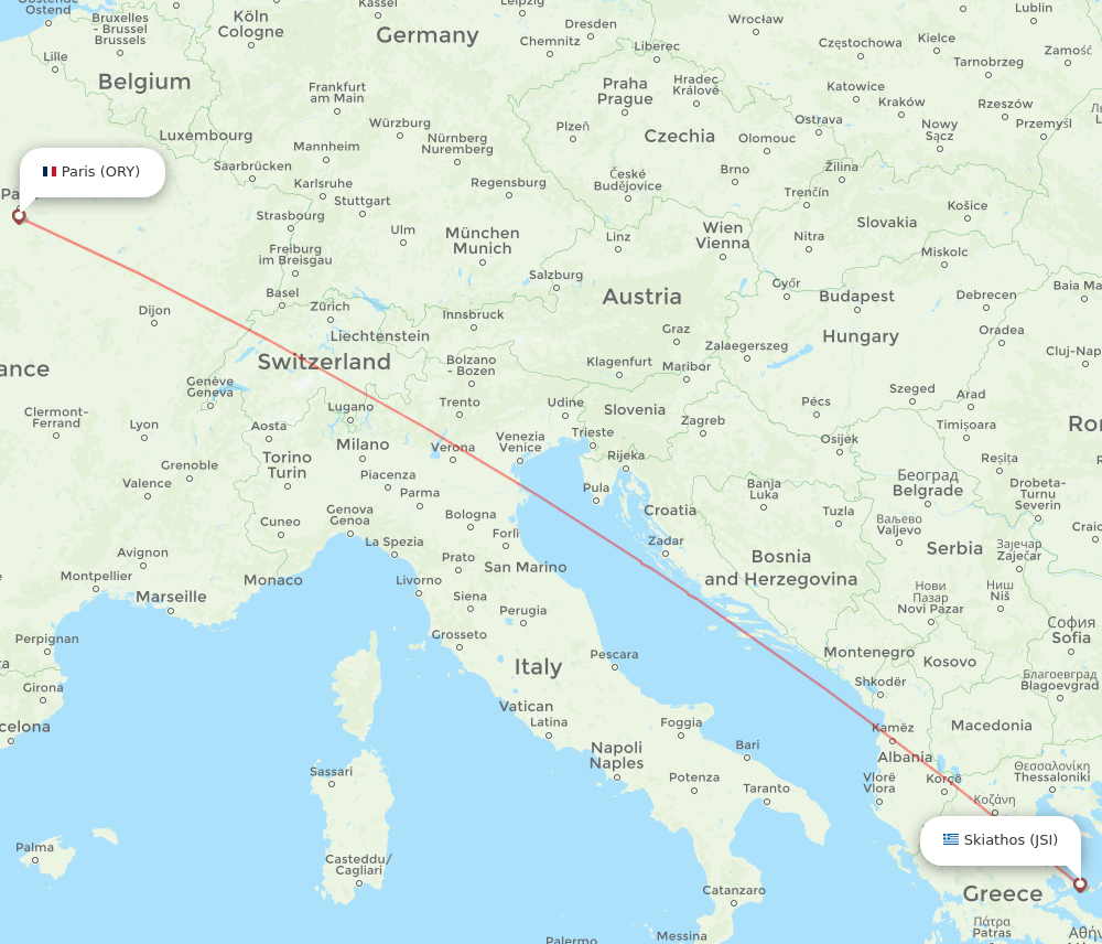 ORY to JSI flights and routes map