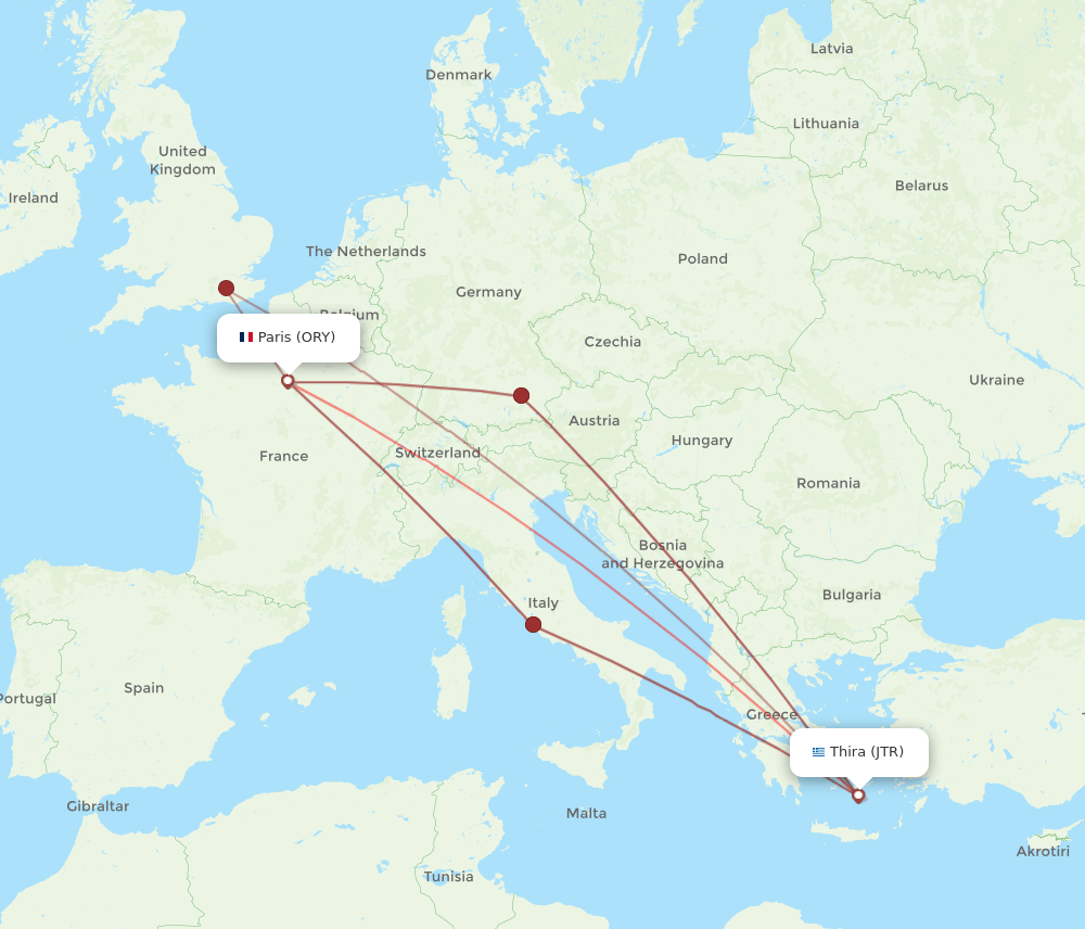 ORY-JTR flight routes
