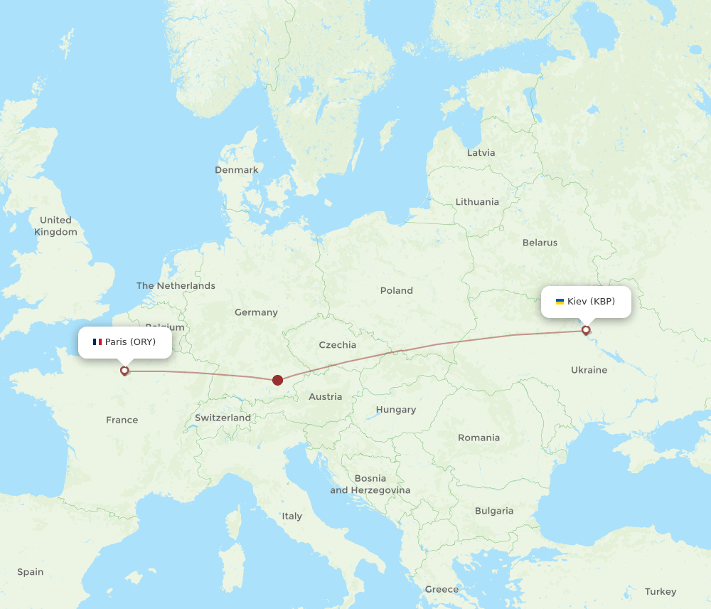 Paris - Kiev/Kyiv route map and flight paths